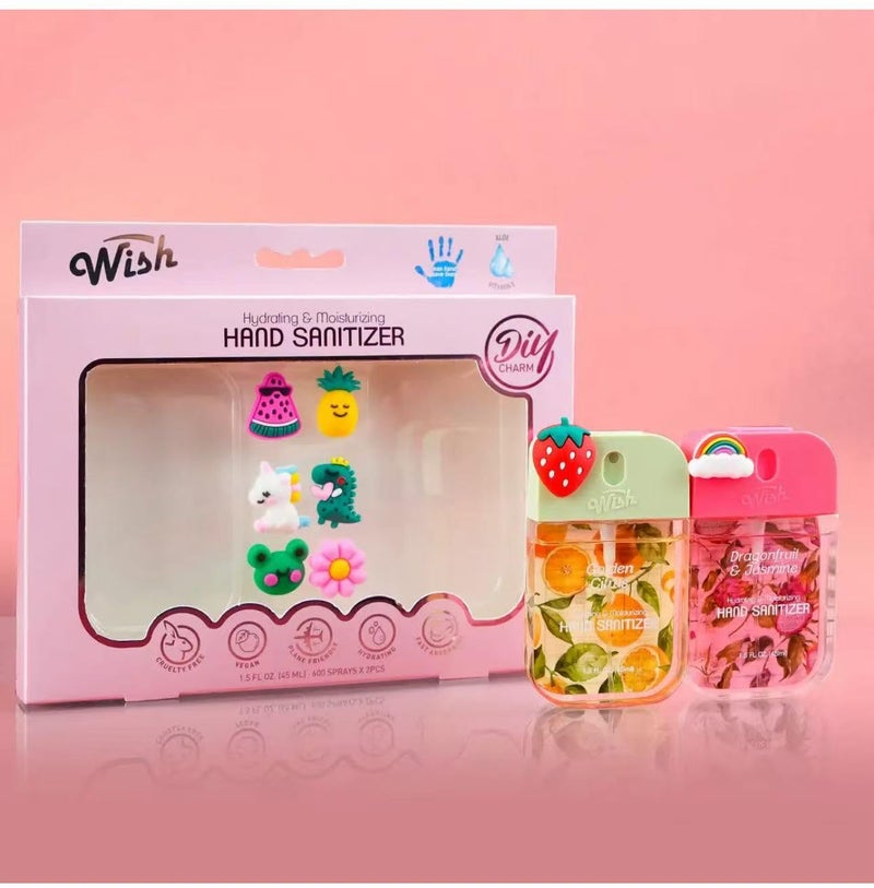 Wish Diy Charm Hand Sanitizer Spary Travel Size Spray 2-Pack Gift Box 1.5 FL OZ (45ML) Each, Dragonfruit, Coconut Cream, Golden Citrus,Cucumber,Sweet Guava Hydrating and Moisturizing, (2) - Image 2
